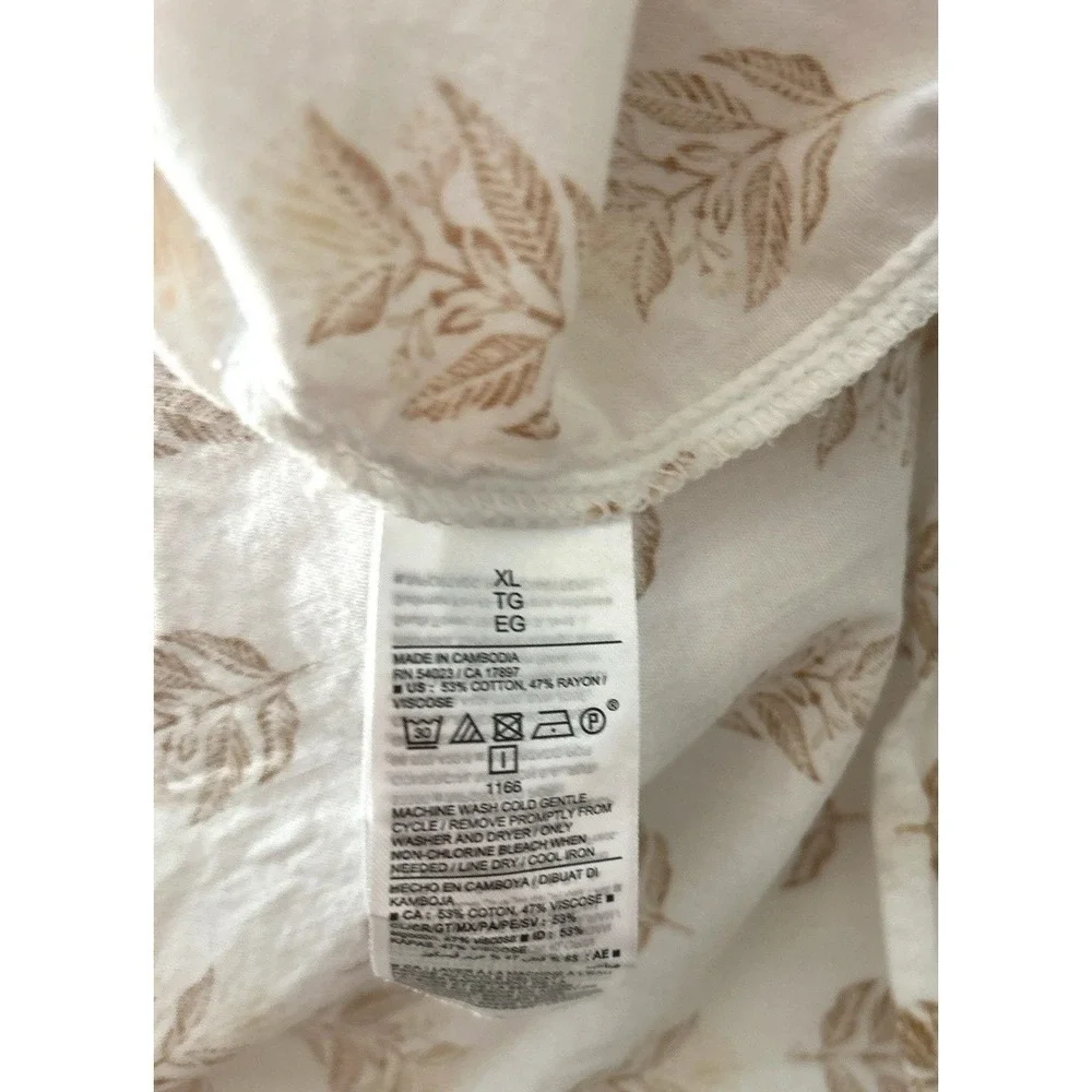 Old Navy Floral Block Stamp Peasant Top XL Puff Sleeve Tie Back Cottage Boho